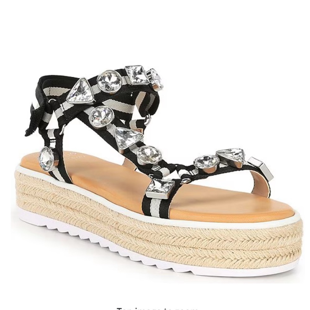 DANNIJO Black and White Jeweled Espadrille Sandals